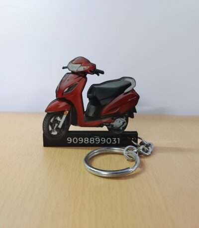 Customized Honda Activa 6G Rebel Red Metallic Colorful Scooter Shape Gel Number Plate Keychain