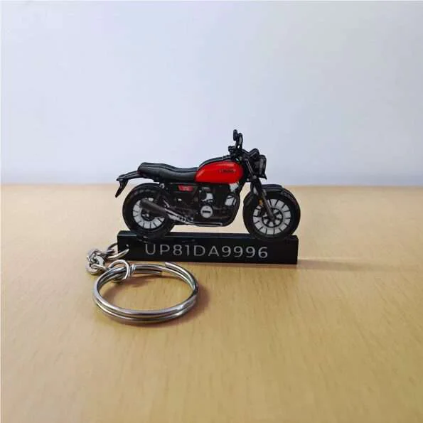 Customized Honda CB350RS Radiant Red Metallic Colorful Bike Shape Gel Number Plate Keychain