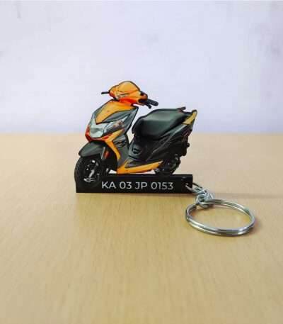 Customized Honda Dio Vibrant Orange Colorful Scooter Shape Gel Number Plate Keychain