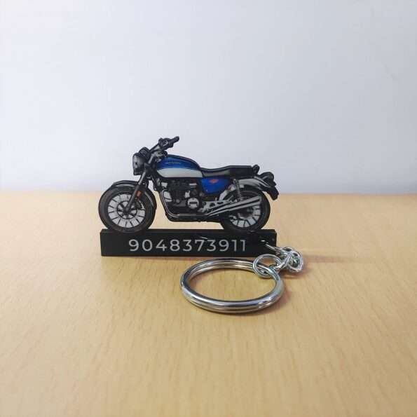 Customized Honda Hness CB350 Athletic Blue Metallic Colorful Bike Shape Gel Number Plate Keychain