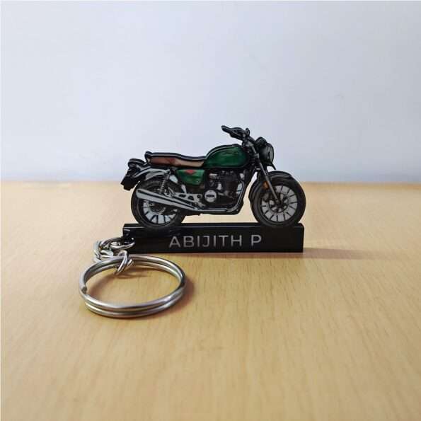 Customized Honda Hness CB350 Matte Marshal Green Metallic Colorful Bike Shape Gel Number Plate Keychain [2020-2022]