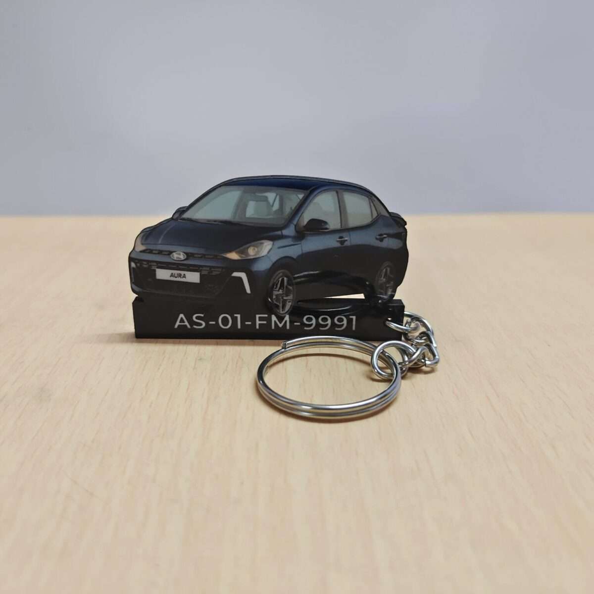 Customized Hyundai Aura Starry Night Colorful Car Shape Gel Number Plate Keychain (2)