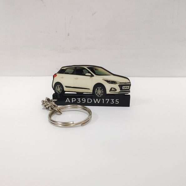 Customized Hyundai Elite I20 Polar White Colorful Car Shape Gel Number Plate Keychain (2017-2020)