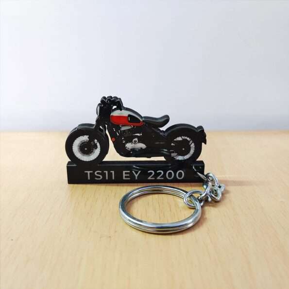 Customized Jawa 42 Bobber Jasper Red Colorful Bike Shape Gel Number Plate Keychain