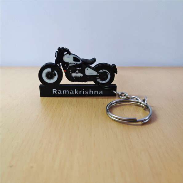 Customized Jawa 42 Bobber Moonstone White Colorful Bike Shape Gel Number Plate Keychain