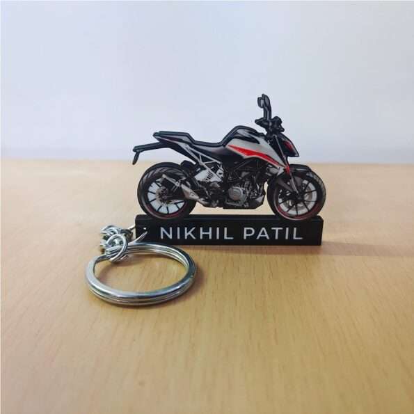 Customized KTM 390 Duke Ceramic White Colorful Bike Shape Gel Number Plate Keychain [2021]