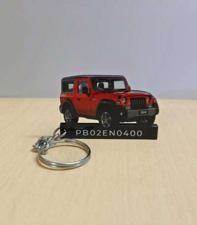 Customized Mahindra Thar Red Rage Colorful Car Shape Gel Number Plate Keychain