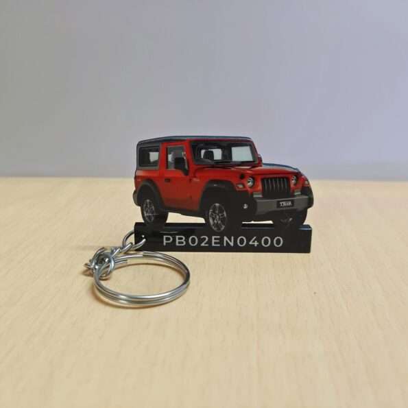 Customized Mahindra Thar Red Rage Colorful Car Shape Gel Number Plate Keychain