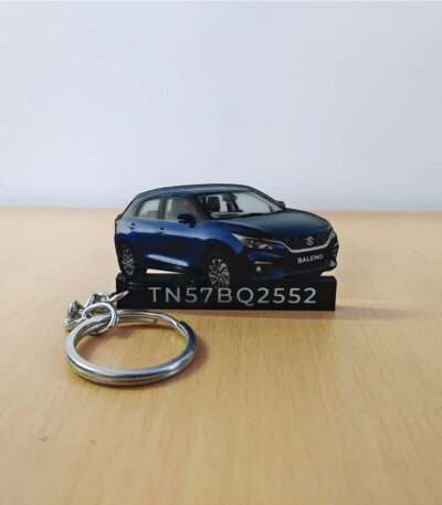 Customized Maruti Suzuki Baleno Nexa Blue Colorful Car Shape Gel Number Plate Keychain (2019-2022)