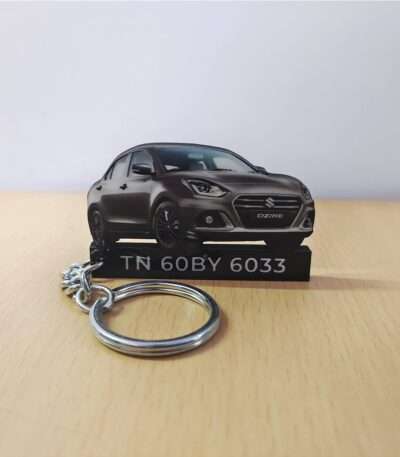 Customized Maruti Suzuki Dzire Magma Grey Colorful Car Shape Gel Number Plate Keychain