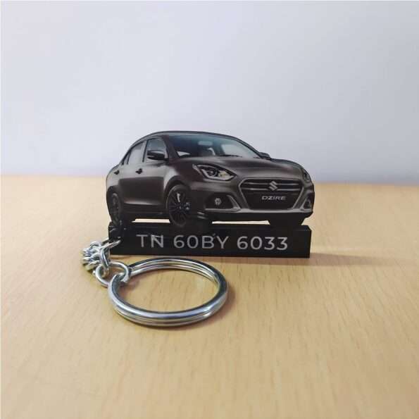 Customized Maruti Suzuki Dzire Magma Grey Colorful Car Shape Gel Number Plate Keychain