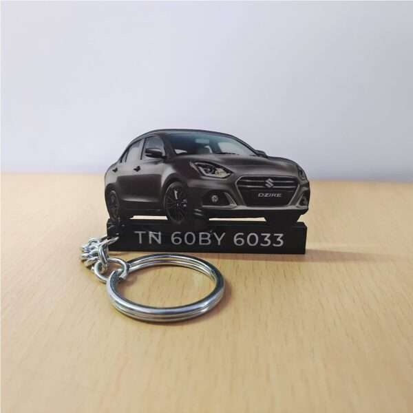 Customized Maruti Suzuki Dzire Magma Grey Colorful Car Shape Gel Number Plate Keychain