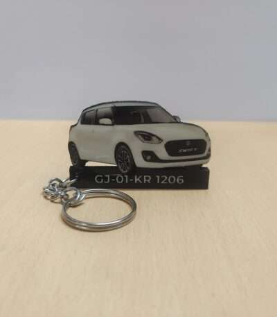 Customized Maruti Suzuki Swift Pearl Arctic White Colorful Car Shape Gel Number Plate Keychain