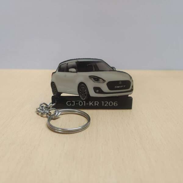 Customized Maruti Suzuki Swift Pearl Arctic White Colorful Car Shape Gel Number Plate Keychain