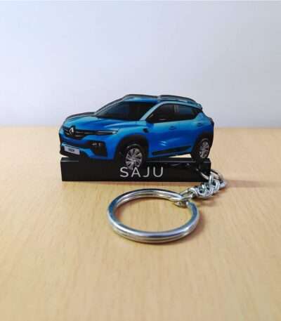 Customized Renault Kiger Caspian Blue Colorful Car Shape Gel Number Plate Keychain