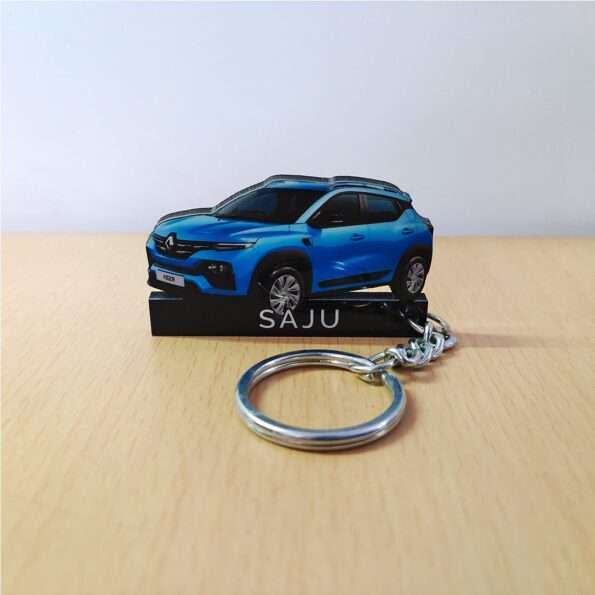 Customized Renault Kiger Caspian Blue Colorful Car Shape Gel Number Plate Keychain