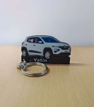 Customized Renault Kwid Ice Cool White Colorful Car Shape Gel Number Plate Keychain