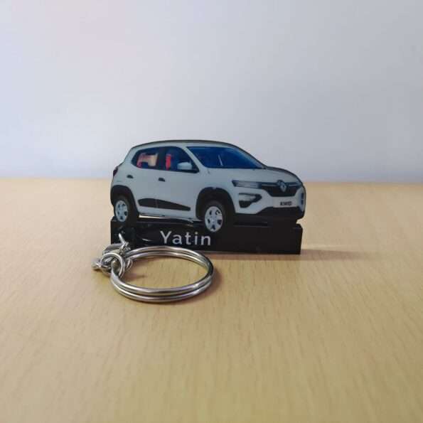 Customized Renault Kwid Ice Cool White Colorful Car Shape Gel Number Plate Keychain