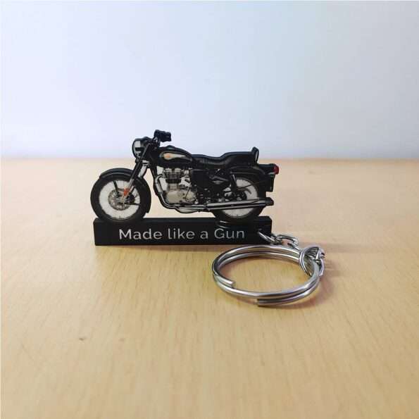 Customized Royal Enfield Bullet 350 Black KS Colorful Bike Shape Gel Number Plate Keychain (2012-2023)