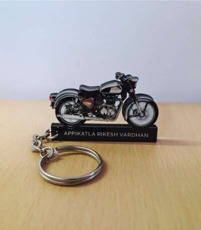 Customized Royal Enfield Classic Reborn 350 Chrome Bronze Colorful Bike Shape Gel Number Plate Keychain
