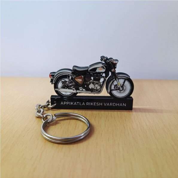 Customized Royal Enfield Classic Reborn 350 Chrome Bronze Colorful Bike Shape Gel Number Plate Keychain