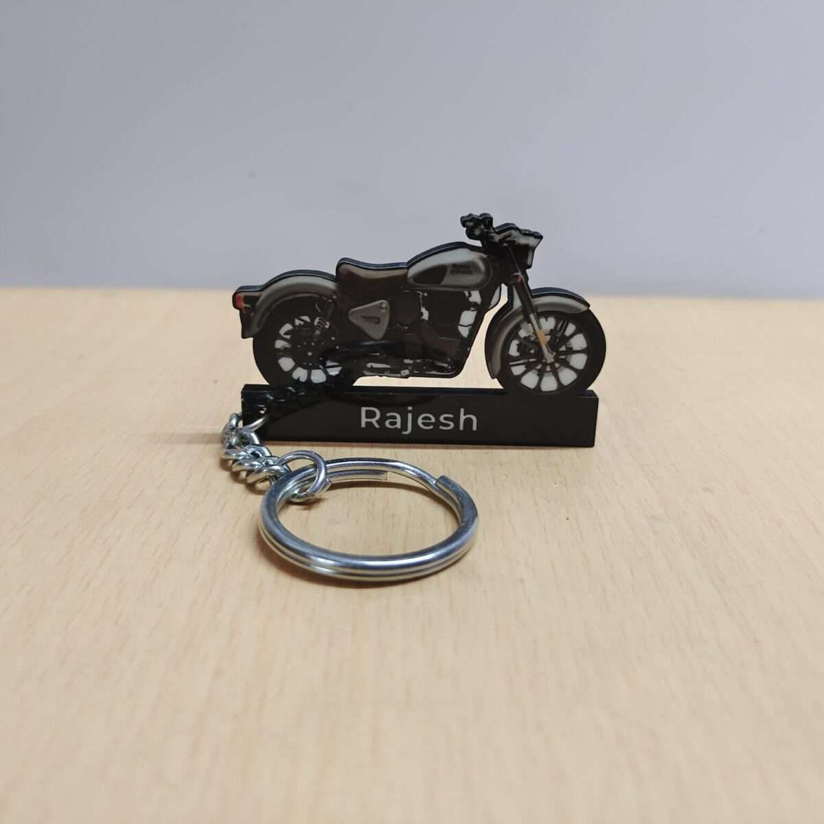 Customized Royal Enfield Classic Reborn 350 Gunmetal Grey Colorful Bike Shape Gel Number Plate Keychain