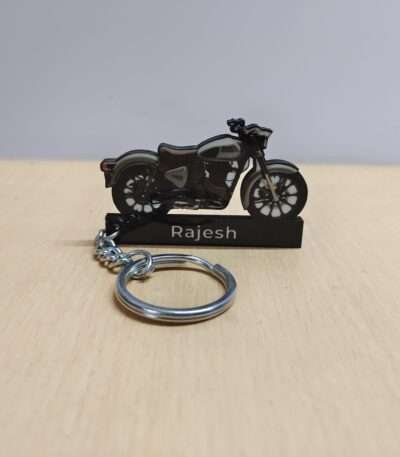 Customized Royal Enfield Classic Reborn 350 Gunmetal Grey Colorful Bike Shape Gel Number Plate Keychain