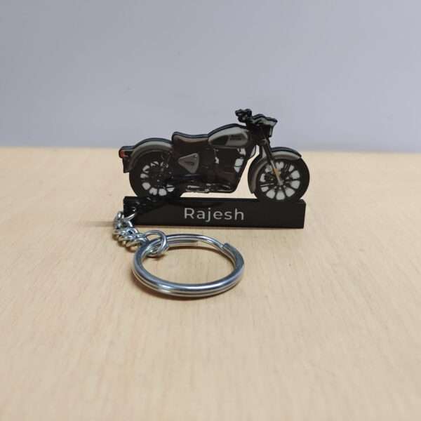 Customized Royal Enfield Classic Reborn 350 Gunmetal Grey Colorful Bike Shape Gel Number Plate Keychain