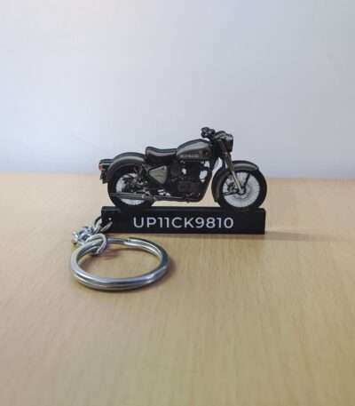 Customized Royal Enfield Classic Reborn 350 Single Marsh Grey Colorful Bike Shape Gel Number Plate Keychain