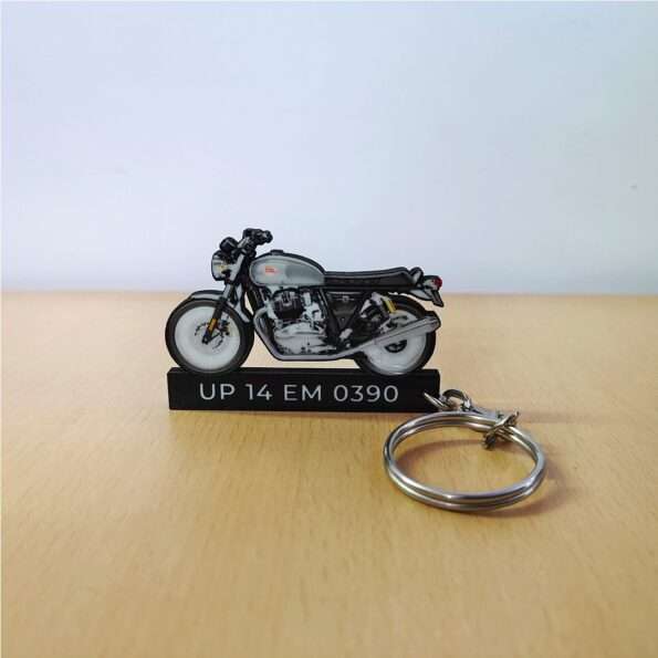 Customized Royal Enfield Interceptor 650 Silver Spectre Colorful Bike Shape Gel Number Plate Keychain