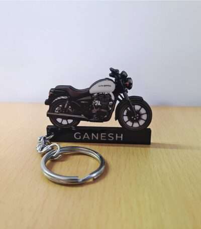 Customized Royal Enfield Thunderbird 350X Whimsical White Colorful Bike Shape Gel Number Plate Keychain