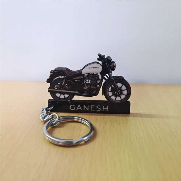 Customized Royal Enfield Thunderbird 350X Whimsical White Colorful Bike Shape Gel Number Plate Keychain