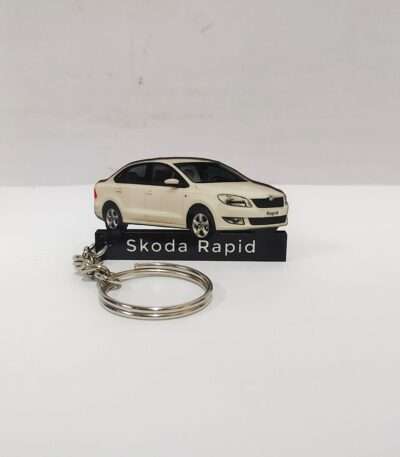 Customized Skoda Rapid White Colorful Car Shape Gel Number Plate Keychain
