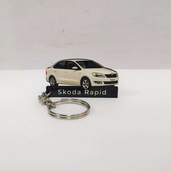 Customized Skoda Rapid White Colorful Car Shape Gel Number Plate Keychain