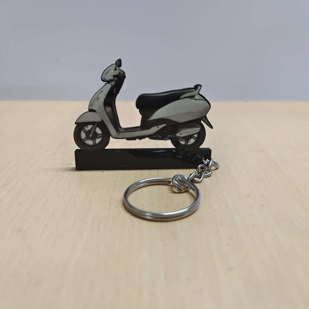 Customized TVS Jupiter Sparkling Silver Colorful Scooter Shape Gel Number Plate Keychain (2)