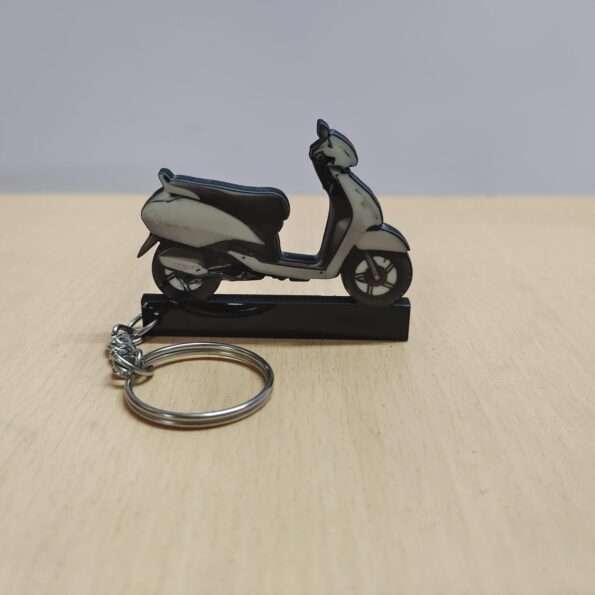 Customized TVS Jupiter Sparkling Silver Colorful Scooter Shape Gel Number Plate Keychain