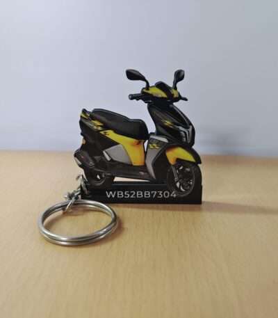 Customized TVS Ntorq 125 Race Edition Yellow Colorful Scooter Shape Gel Number Plate Keychain