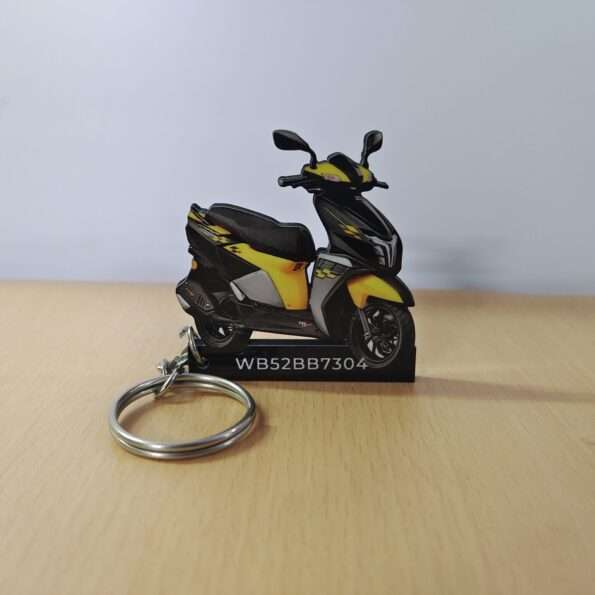 Customized TVS Ntorq 125 Race Edition Yellow Colorful Scooter Shape Gel Number Plate Keychain