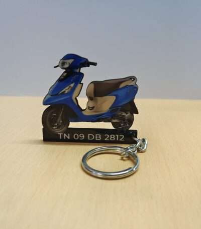 Customized TVS Zest 110 Matte Blue Colorful Scooty Shape Gel Number Plate Keychain