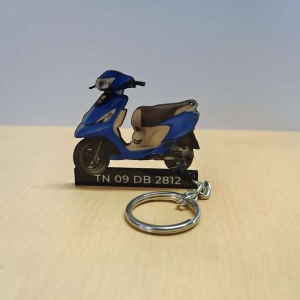Customized TVS Zest 110 Matte Blue Colorful Scooty Shape Gel Number Plate Keychain