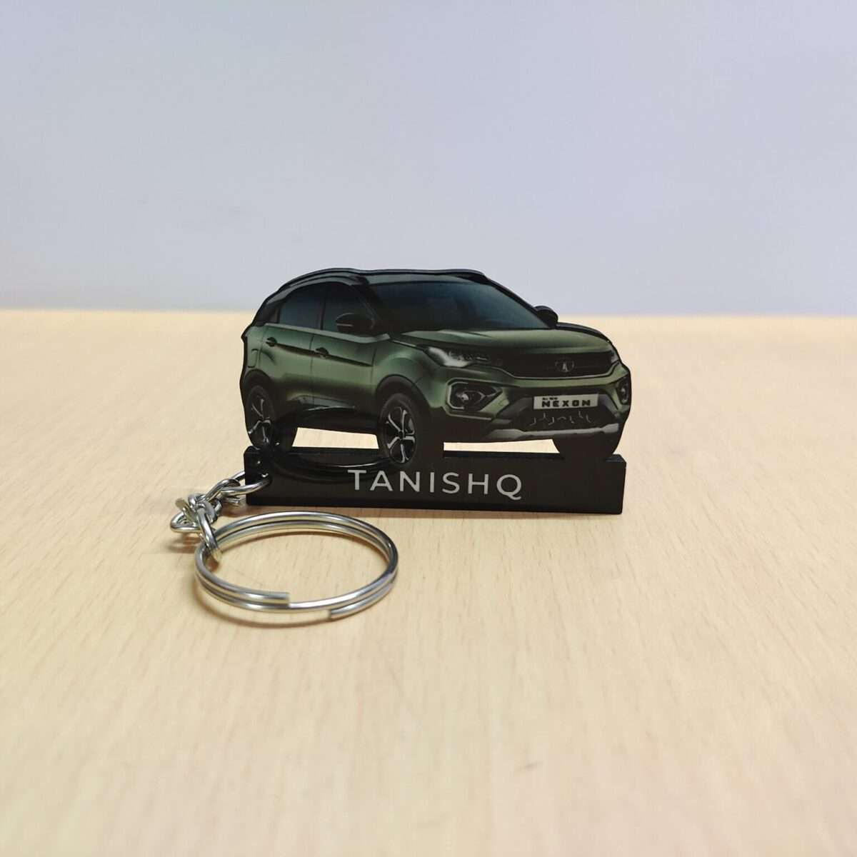Customized Tata Nexon Foliage Green Colorful Car Shape Gel Number Plate Keychain