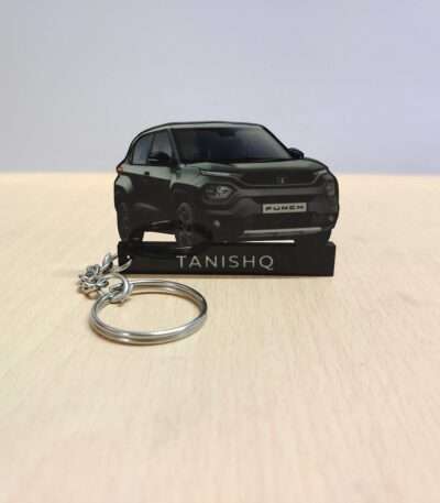 Customized Tata Punch Foliage Green With White Roof Colorful Car Shape Gel Number Plate Keychain