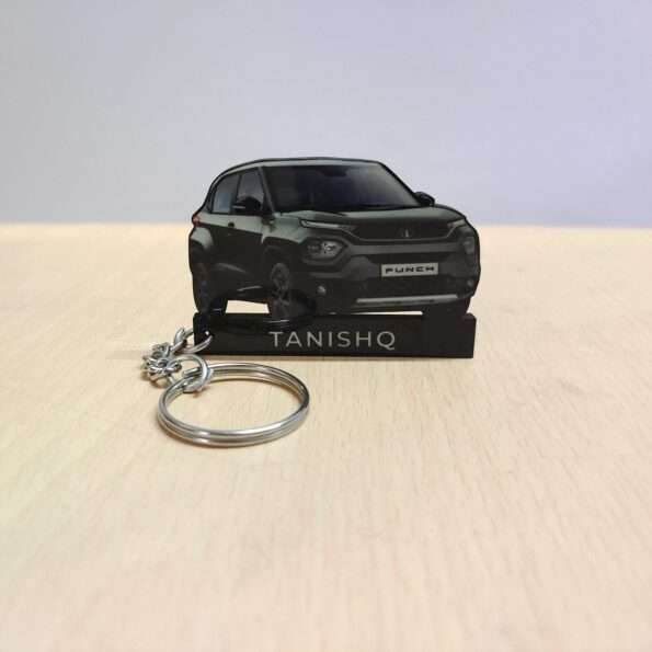 Customized Tata Punch Foliage Green With White Roof Colorful Car Shape Gel Number Plate Keychain