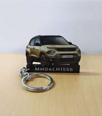 Customized Tata Punch Kaziranga Edition Grassland Beige Colorful Car Shape Gel Number Plate Keychain