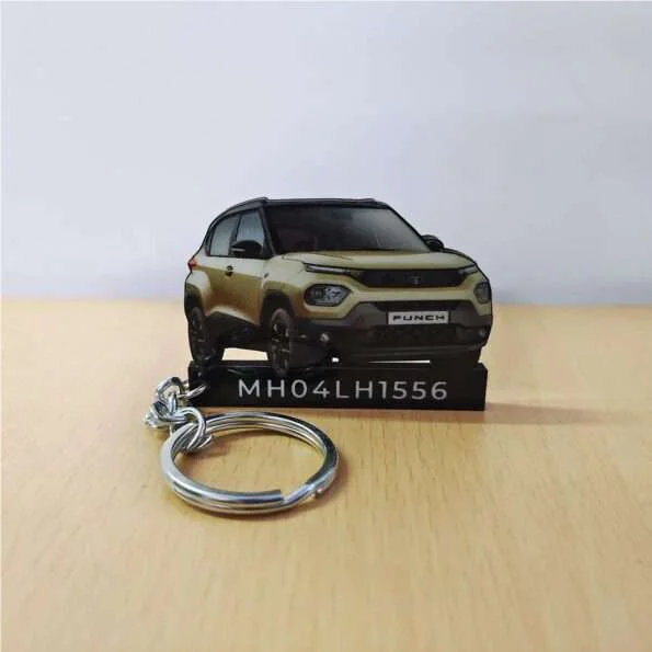 Customized Tata Punch Kaziranga Edition Grassland Beige Colorful Car Shape Gel Number Plate Keychain
