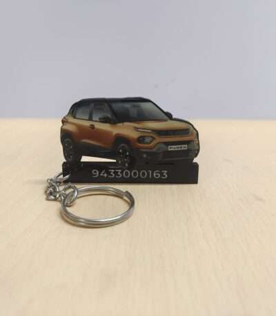 Customized Tata Punch Meteor Bronze With Black Roof Colorful Car Shape Gel Number Plate Keychain