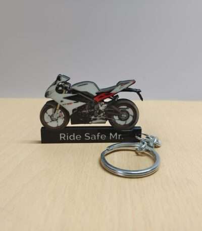 Customized Triumph Daytona 675R Crystal White Colorful Bike Shape Gel Number Plate Keychain