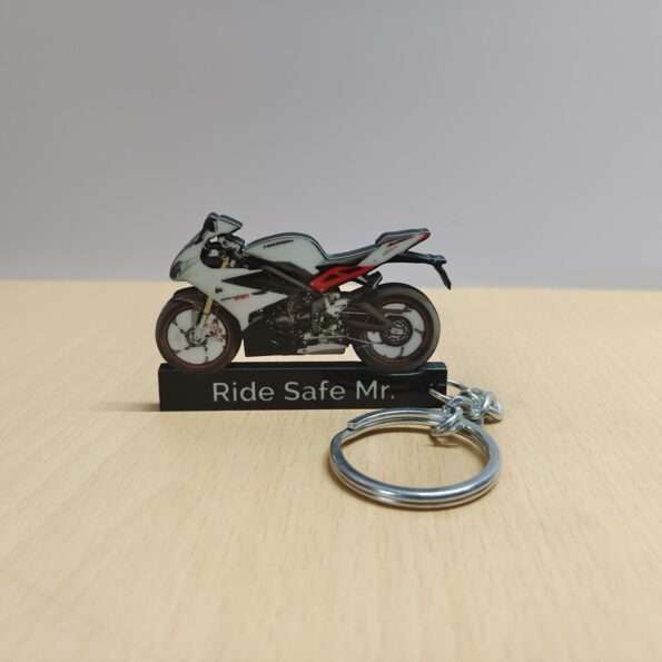 Customized Triumph Daytona 675R Crystal White Colorful Bike Shape Gel Number Plate Keychain