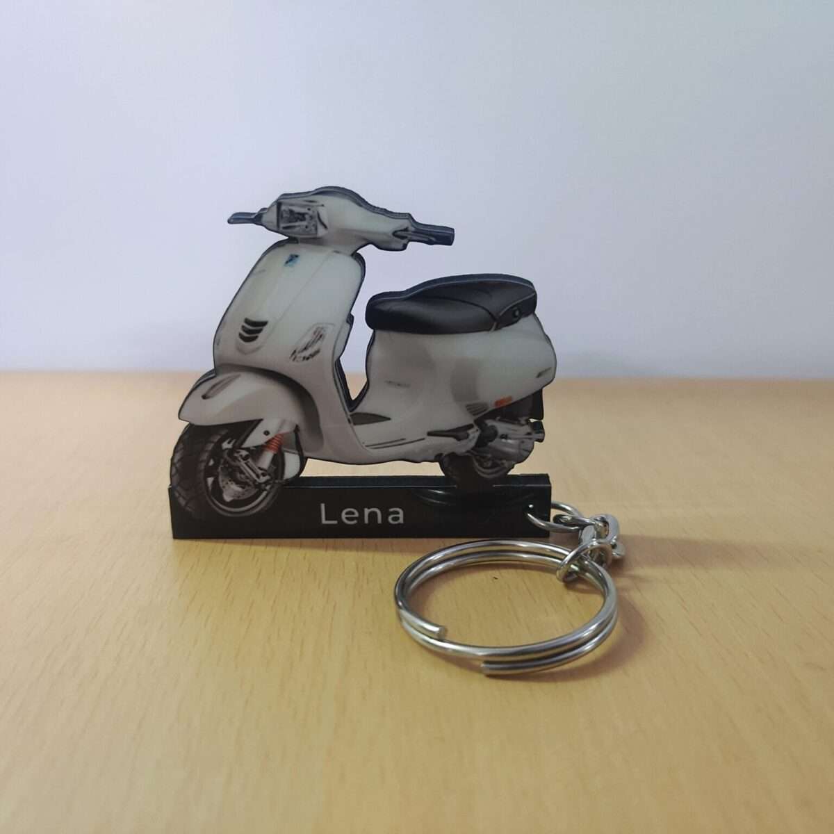 Customized Vespa SXL 150 Pearl White Colorful Scooter Shape Gel Number Plate Keychain