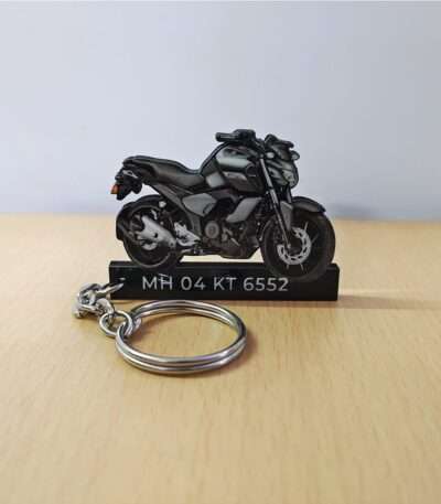 Customized Yamaha FZ-FI V3 Metallic Black Colorful Bike Shape Gel Number Plate Keychain